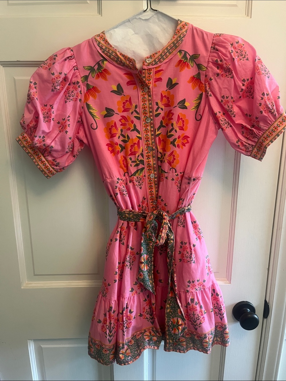 Pink Floral Girls' Party Dress with Waist Tie